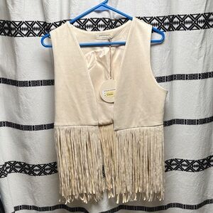 NWT Cream Saints and Hearts Fringe Vest